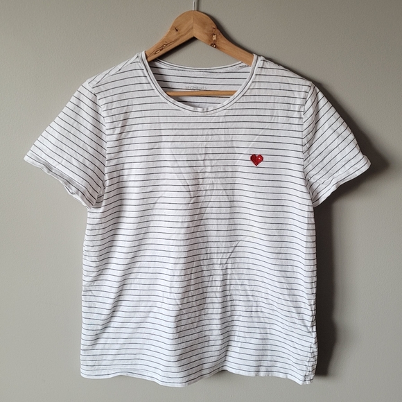 Stripe teeshirt with pixel heart embroidery - Picture 6 of 9